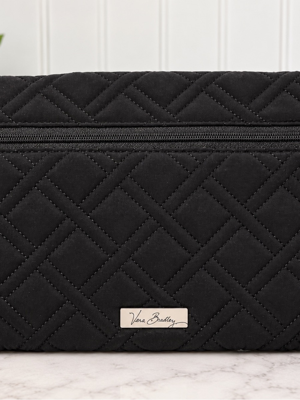 Vera Bradley Black Quilted Cosmetic Pouch with Logo Plaque